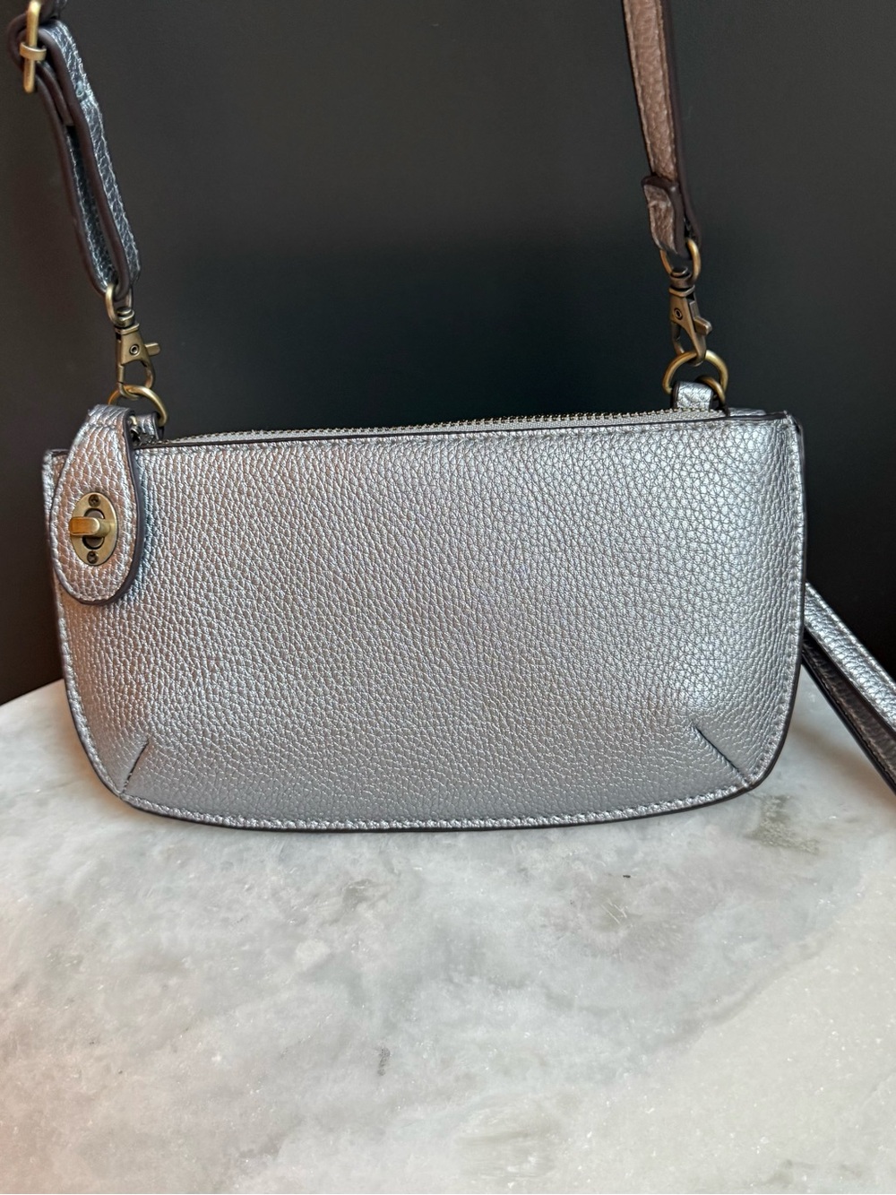 Joy Susan Silver Metallic Pebbled
Convertible Mini Crossbody Clutch
Bag